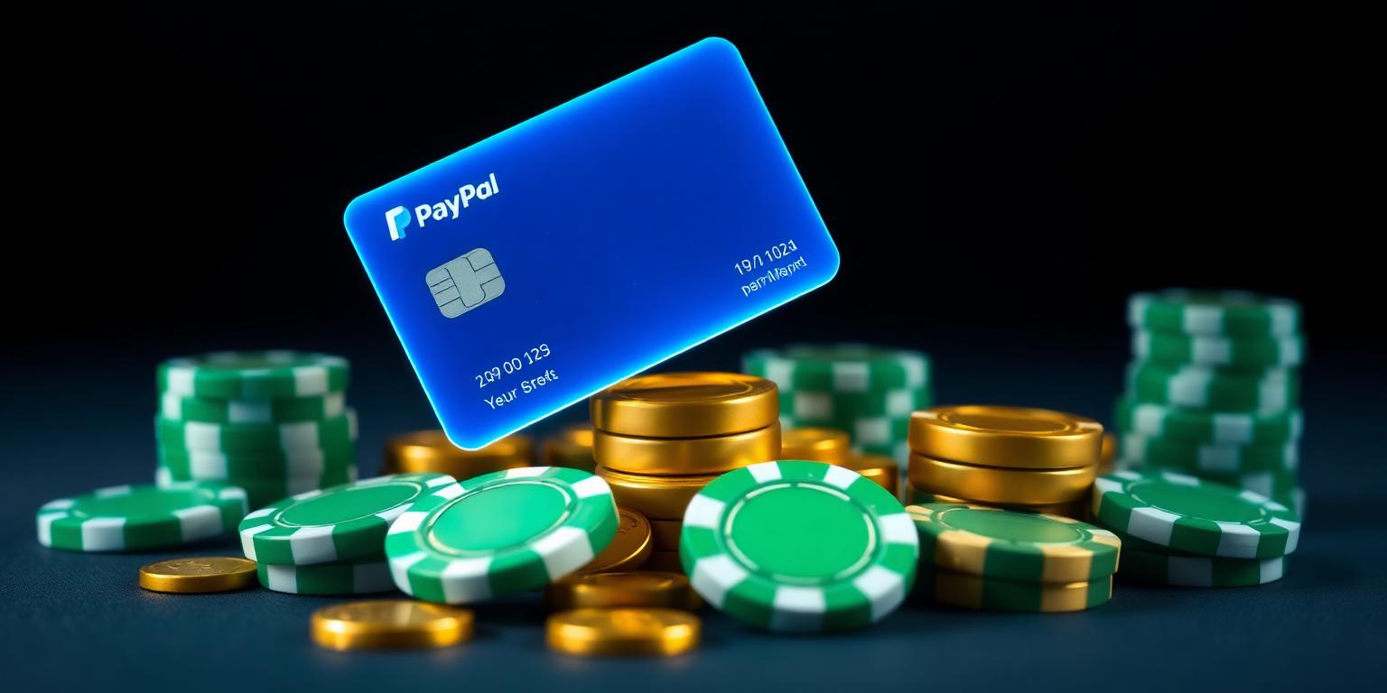 PayPal-Karte über Casino-Chips und Goldmünzen